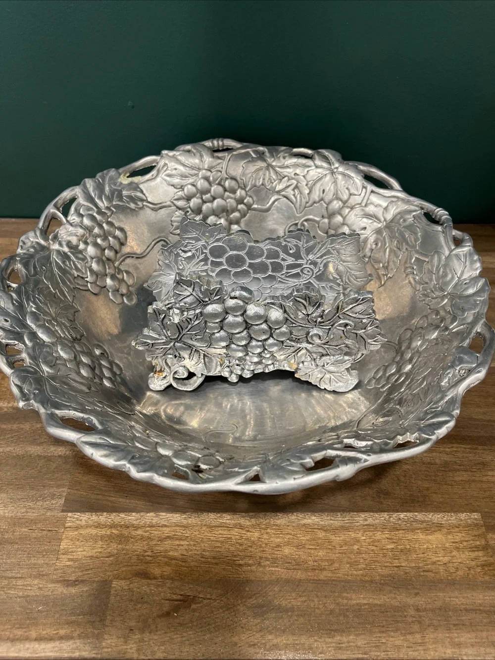 Arthur Court Silver Grape Vine Serving Bowl and Napkin Holder